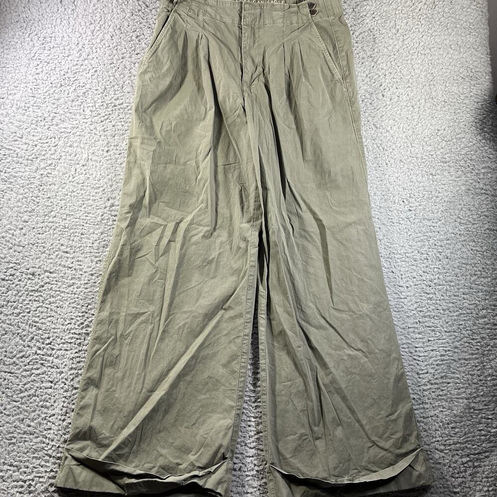 American Eagle Wide Leg Trouser Pants Women's Size 6 Long Olive Green Stretch